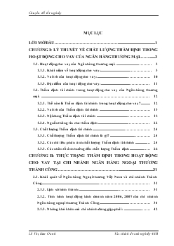 Nâng cao chất lượng thẩm định trong hoạt động cho vay tại chi nhánh Ngân hàng Ngoại thương Thành Công