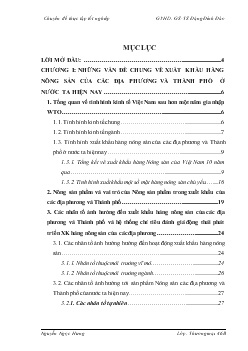 Thúc đẩy xuất khẩu hàng nông sản của các địa phương và Thành phố, thực trạng và giải pháp