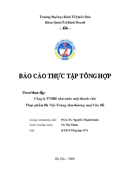 Báo cáo Thực tập tại Công ty TNHH nhà nước 1 thành viên Thực phẩm Hà Nội - Trung tâm thương mại Vân Hồ