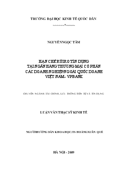 Hạn chế rủi ro tín dụng tại Ngân hàng thương mại cổ phần các Doanh nghiệp ngoài quốc doanh Việt Nam - VPBank