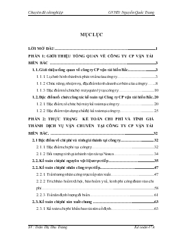 Hoàn thiện công tác kế toán chi phí (chi phí sản xuất) và tính giá thành dịch vụ vận tải (giá thành sản phẩm) tại Công ty cổ phần vận tải biển Bắc - NOSCO