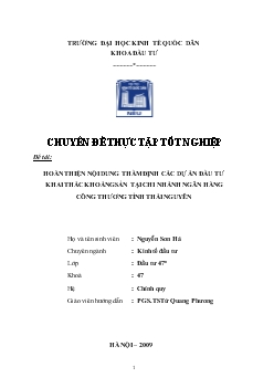 Hoàn thiện nội dung thẩm định các dự án đầu tư khai thác khoáng sản tại Chi nhánh Ngân hàng thương mại cổ phần Công Thương (VietinBank) tỉnh Thái Nguyên