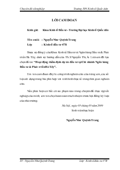 Hoạt động thẩm định dự án đầu tư tại Chi nhánh Ngân hàng đầu tư và phát triển (BIDV) Hà Tây