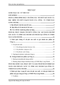 Kế toán chi phí sản xuất và tính giá thành sản phẩm tại Công ty TNHH may Long Thành (nhật ký chung - Ko lý luận)