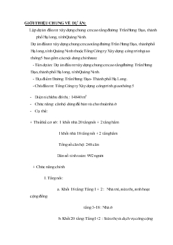 Lập dự án đầu tư xây dựng chung cư cao tầng đường Trần Hưng Đạo, thành phố Hạ Long, tỉnh Quảng Ninh