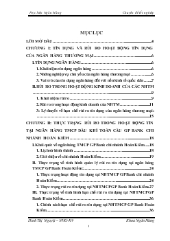 Một số giải pháp hạn chế rủi ro tín dụng tại Ngân hàng thương mại cổ phần Dầu khí toàn cầu (GPBank) chi nhánh Hoàn Kiếm