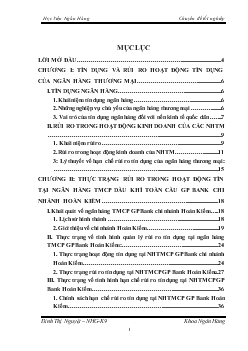 Một số giải pháp hạn chế rủi ro tín dụng tại Ngân hàng thương mại cổ phần Dầu khí toàn cầu (GPBank) chi nhánh Hoàn Kiếm