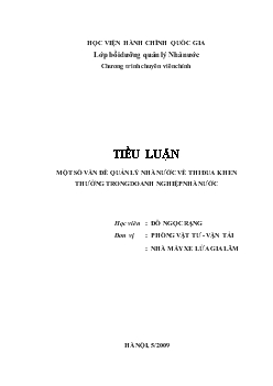 Một số vấn đề quản lý nhà nước về thi đua khen thưởng trong Doanh nghiệp nhà nước