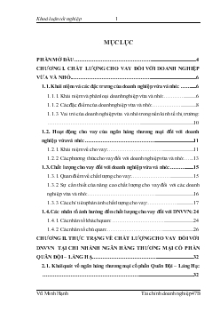 Nâng cao chất lượng cho vay đối với Doanh nghiệp vừa và nhỏ tại chi nhánh Láng Hạ - Ngân hàng thương mại cổ phần Quân Đội (MB)