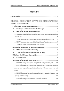 Nâng cao chất lượng phục vụ tiệc tại nhà hàng Hoa Sen 1 - Công ty cổ phần Du lịch Kim Liên