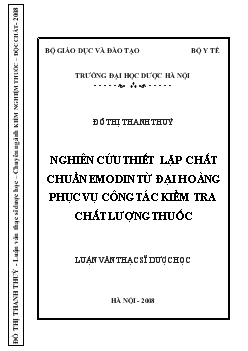 Nghiên cứu thiết lập chất chuẩn Emodin từ đại hoàng phục vụ công tác kiểm tra chất lượng thuốc