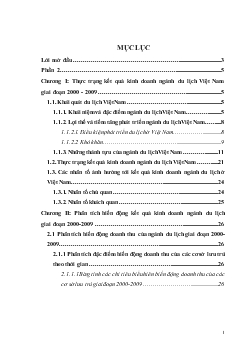 Phân tích thống kê biến động kết quả kinh doanh ngành du lịch Việt Nam giai đoạn 2000-2009