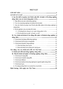 Sự cần thiết trợ giúp của Chính phủ đối với phát triển nông nghiệp, nông thôn ở các nước đang phát triển. Những chính sách…