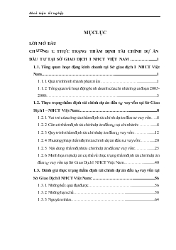 Thẩm định tài chính dự án đầu tư vay vốn tại Sở Giao dịch 1 Ngân hàng thương mại cổ phần Công Thương (VietinBank) Việt Nam