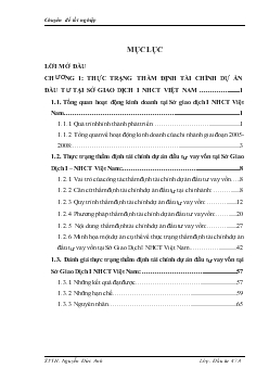 Thẩm định tài chính dự án đầu tư vay vốn tại Sở Giao dịch 1 Ngân hàng thương mại cổ phần Công Thương (VietinBank) Việt Nam
