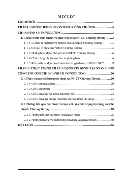 Thực trạng chất lượng tín dụng tại Ngân hàng thương mại cổ phần Công Thương (VietinBank) chi nhánh Chương Dương