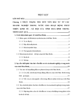 Tình hình thu hút vốn đầu tư từ các Doanh nghiệp trong nước vào tỉnh Hoà Bình - Thực trạng và giải pháp