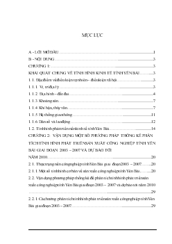 Vận dụng một số phương pháp thống kê phân tích tình hình phát triển sản xuất công nghiệp tỉnh Yên Bái giai đoạn 2003 - 2007..