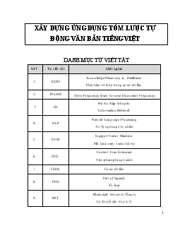 Xây dựng ứng dụng tóm lược tự động văn bản tiếng việt