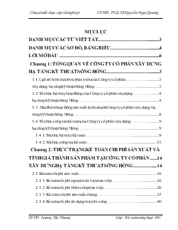 Hoàn thiện kế toán chi phí sản xuất và tính giá thành sản phẩm xây lắp tại Công ty cổ phần hạ tầng kỹ thuật Sông Hồng