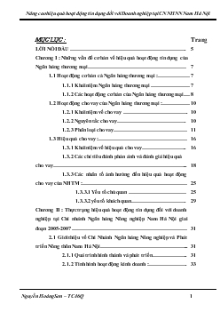 Nâng cao hiệu quả hoạt động cho vay đối với Doanh nghiệp tại Chi nhánh Ngân hàng nông nghiệp và phát triển nông thôn (AgriBank) Nam Hà Nội