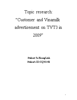 Topic research: “Customer and Vinamilk advertisement on TVT3 in 2009”