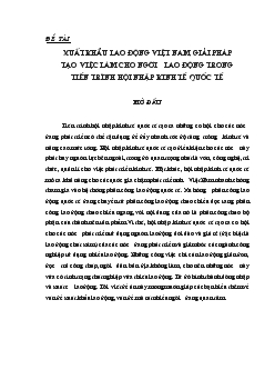 Xuất khẩu lao động Việt Nam, giải pháp tạo việc làm cho người lao động trong tiến trình hội nhập kinh tế quốc tế