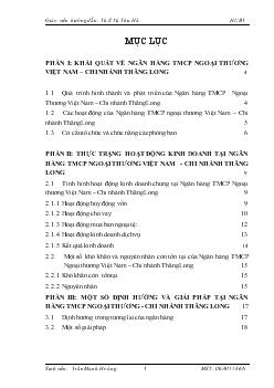 Báo cáo Thực tập tại Ngân hàng thương mại cổ phần Ngoại Thương Việt Nam - Chi nhánh Thăng Long