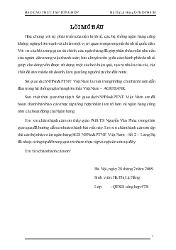 Báo cáo Thực tập tại Sở giao dịch Ngân hàng nông nghiệp và phát triển nông thôn Việt Nam - Số 2 Láng Hạ