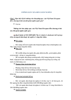 C1. Bạn hãy liệt kê những văn bản pháp quy của Việt Nam liên quan đến chương trình xoá đói giảm nghèo quốc gia? C2. Vì sao xoá đói giảm nghèo góp phần đảm bảo An sinh xã hội bền vững?
