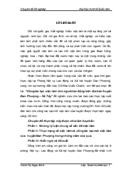 Công tác tạo việc làm cho người lao động trên địa bàn huyện Đan Phượng - Hà Tây