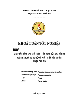 Giải pháp nâng cao chất lượng tín dụng hộ sản xuất tại Ngân hàng nông nghiệp và phát triển nông thôn (AgriBank) huyện Tĩnh gia - Thanh hoá