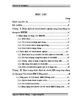 Hoàn thiện công tác thẩm định tài chính Doanh nghiệp trong hoạt động tín dụng tại Chi nhánh Ngân hàng thương mại cổ phần Công Thương (VietinBank) Đông Anh