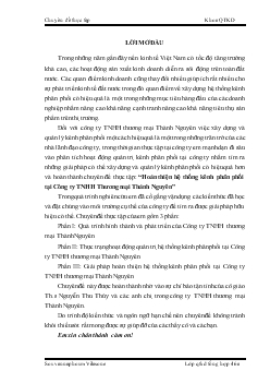 Hoàn thiện hệ thống kênh phân phối tại Công ty TNHH Thương mại Thành Nguyên