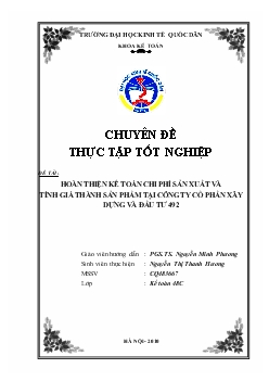 Hoàn thiện kế toán chi phí sản xuất và tính giá thành sản phẩm tại Công ty cổ phần xây dựng và đầu tư 492