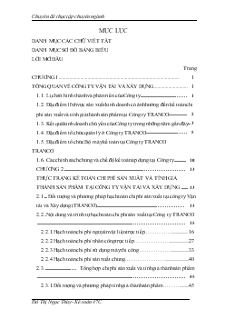 Hoàn thiện kế toán chi phí sản xuất và tính giá thành sản phẩm xây lắp tại Công ty Vận tải và Xây dựng (TRANCO) (chứng từ ghi sổ - Ko lý luận - máy)