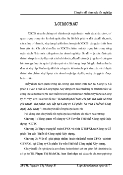 Hoàn thiện kế toán chi phí sản xuất và tính giá thành sản phẩm xây lắp tại Công ty cổ phần Tư vấn Thiết kế Công nghệ Xây dựng