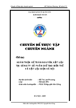 Hoàn thiện kế toán nguyên vật liệu tại Công ty cổ phần Chế tạo Biến thế và Vật liệu Điện Hà Nội (nhật ký chứng từ - Ko lý luận)