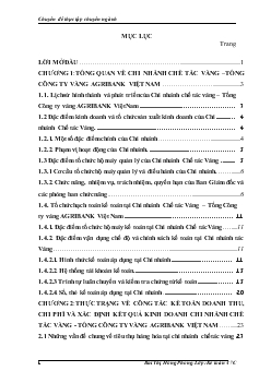 Kế toán doanh thu, chi phí và xác định kết quả kinh doanh tại Chi nhánh chế tác vàng - Tổng Công ty vàng Ngân hàng nông nghiệp và phát triển nông thôn (AgriBank) Việt Nam (nhật ký chung - ko lý luận - máy)
