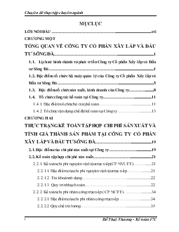 Kế toán tập hợp chi phí sản xuất và tính giá thành sản phẩm tại Công ty cổ phần Xây lắp và Đầu tư Sông Đà (nhật ký chung - Ko lý luận)