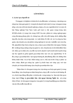 Một số giải pháp nâng cao hiệu quả quản lý trong hoạt động vận chuyển hàng nông,lâm,thuỷ sản ở Công ty Giao nhận kho vận ngoại thương Nghệ An