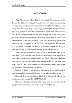 Nâng cao chất lượng phân tích tài chính Doanh nghiệp trong hoạt động cho vay của Ngân hàng thương mại cổ phần Quân đội (MB)