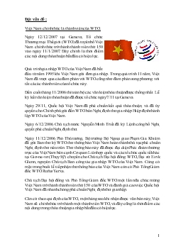 Tình hình Kinh tế Việt Nam sau 1 năm hội nhập WTO