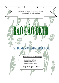 Báo cáo Lý Thuyết Điều Khiển Tự Động: Sử dụng Matlab và Simulink