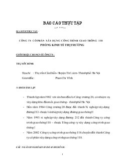 Báo cáo Thực tập tại Công ty Cổ phần xây dựng công trình giao thông 118