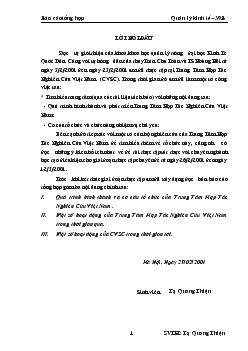 Báo cáo Tổng hợp về và cơ cấu tổ chức & hoạt động của trung tâm hợp tác nghiên cứu Việt Nam