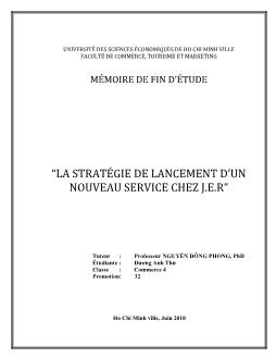 La stratégie de lancement D`un nouveau service chez J.E.R