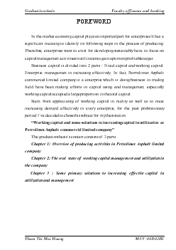 Working capital and some solutions to increasing capital in utilization at Petrolimex Asphalt commercial limited company