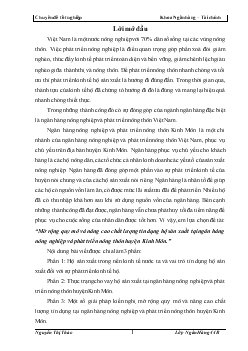 Mở rộng quy mô và nâng cao chất lượng tín dụng hộ sản xuất tại Ngân hàng nông nghiệp và phát triển nông thôn (AgriBank) huyện Kinh Môn