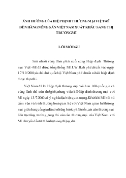 Ảnh hưởng của Hiệp định thương mại Việt - Mĩ đến hàng nông sản Việt Nam Xuất khẩu sang thị trường Mỹ